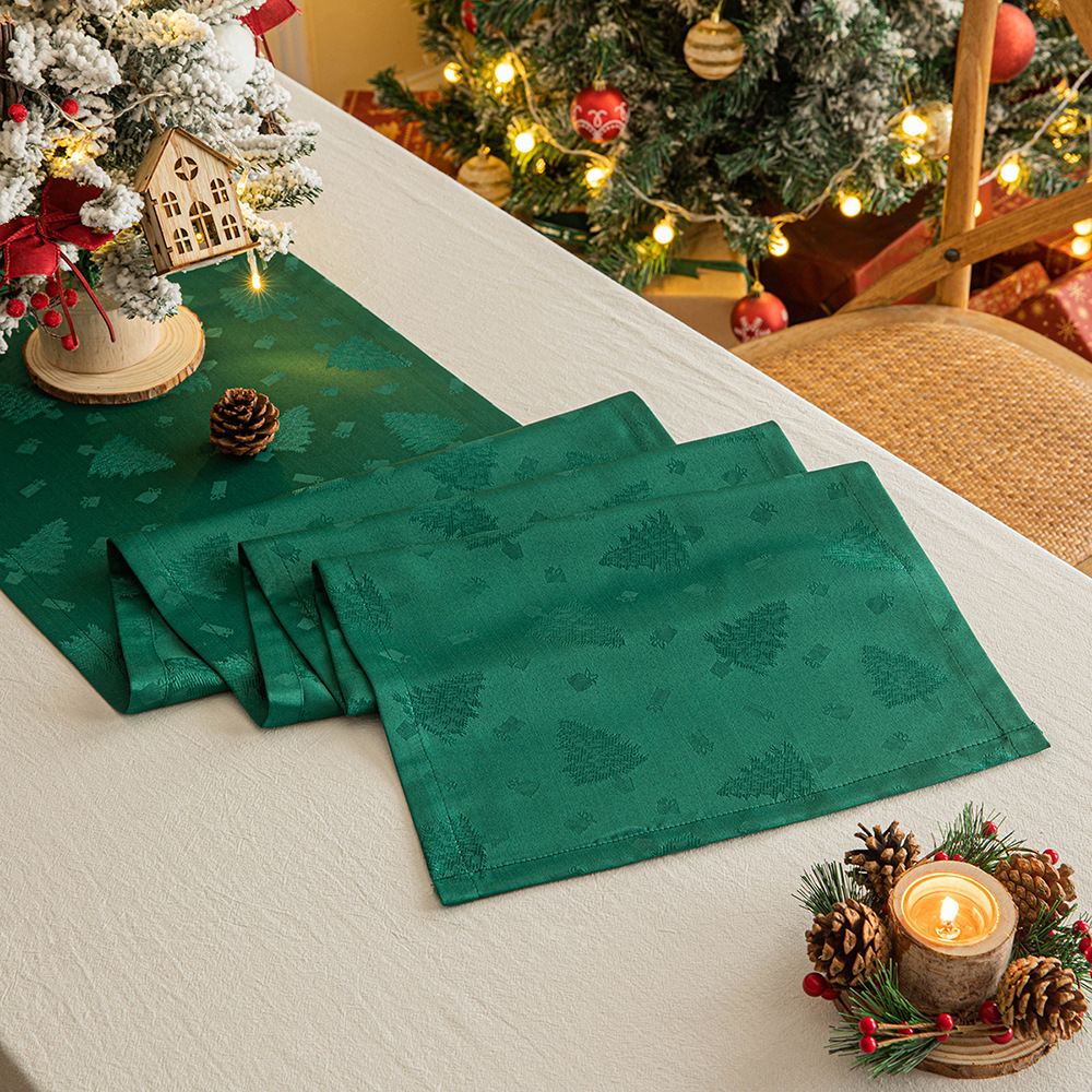 Title 3, Christmas Table Runner Dark Jacquard Dining Table