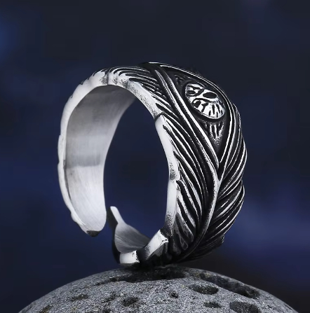 European And American Retro Stainless Steel Fashion Feather Ring