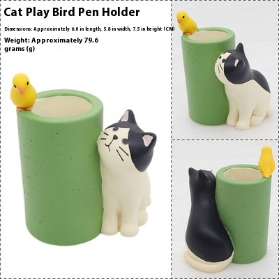 Cat Looking Bird Pen Holder