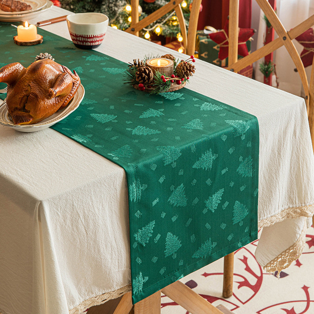 Title 4, Christmas Table Runner Dark Jacquard Dining Table