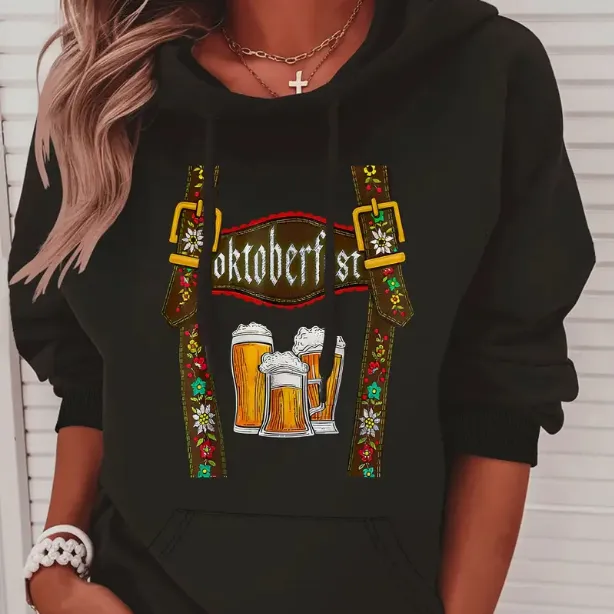 Printed European And American Fleece Hooded Sweatshirt Black - Shop at LoveMi