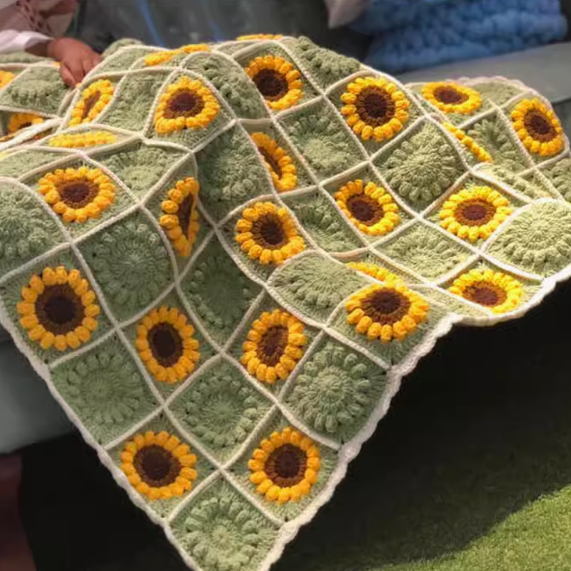 Title 1, Woven Sunflower Patchwork Blanket Wool Material...