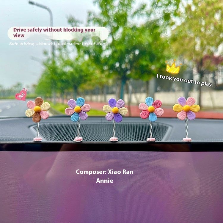 Title 5, Shaking Head Rainbow Flower Cute Car Decoration