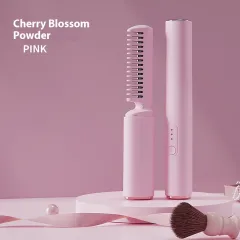 Wireless Hair Straighteners Small USB Charging Portable For Curling Or Straightening - Pink - View 1