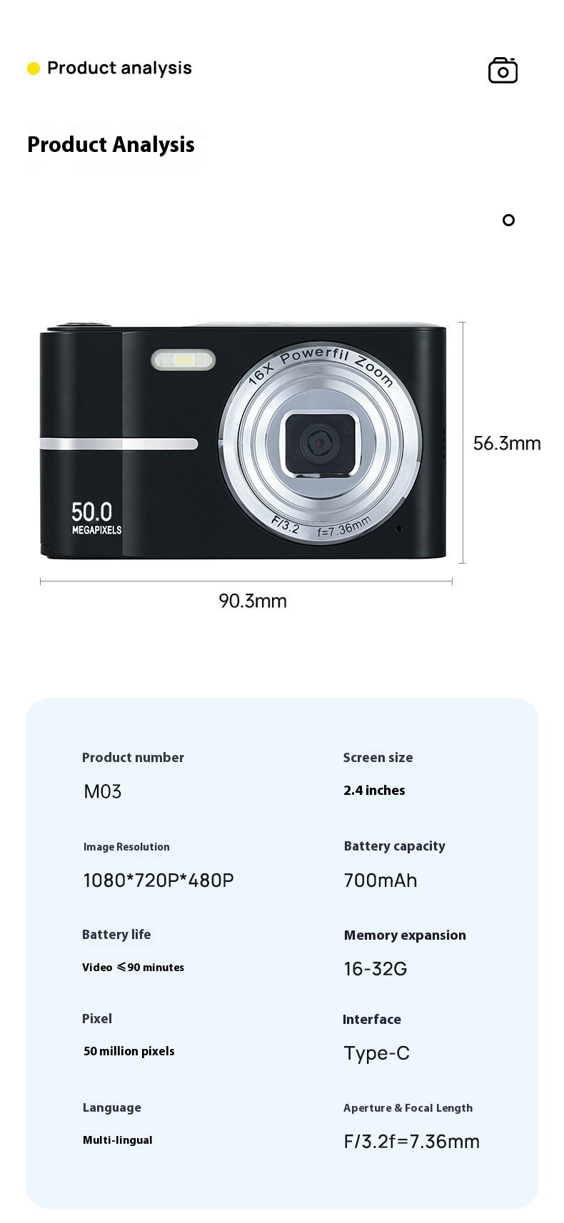 Title 8, HD 4K Pixel Digitale Camera voor Studenten Mini...