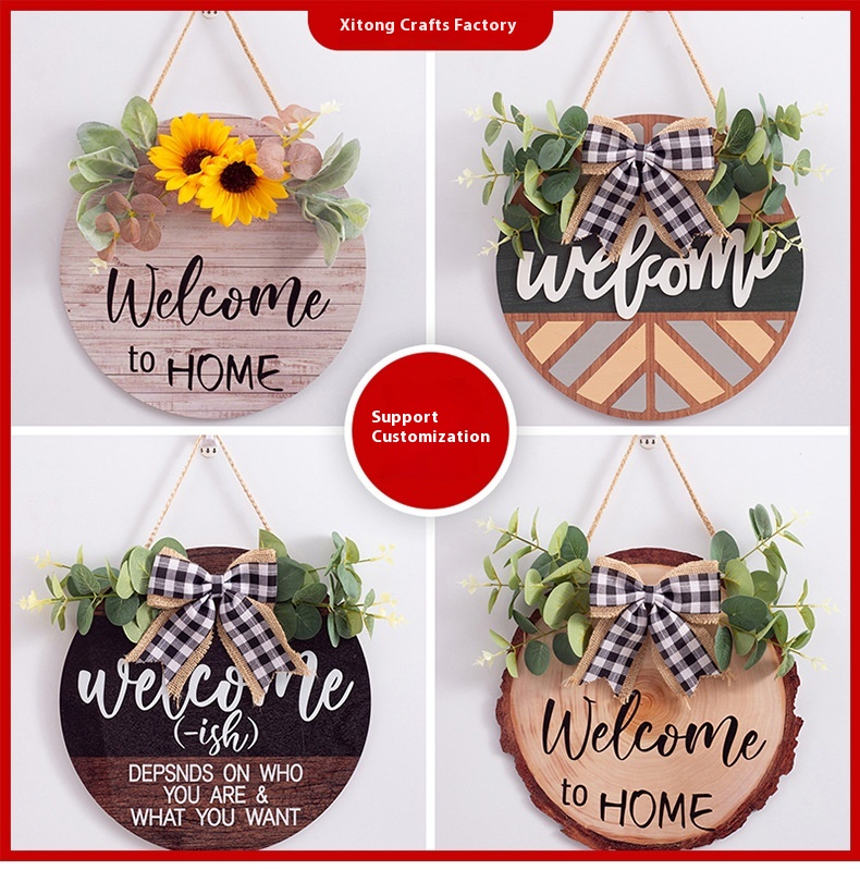 Title 14, Wooden Door Plate Welcome Hanging Round Ornaments