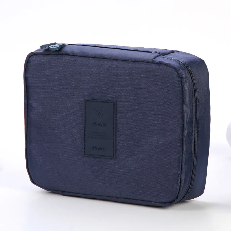 Portable Cosmetic Bag Waterproof Divider Multi-grid Pockets Toiletry Bags Travel Storage Handbags Women Make Up Bag - Dark Blue