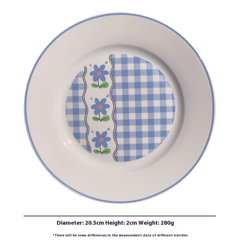 Blue Plaid Small Flower Plate