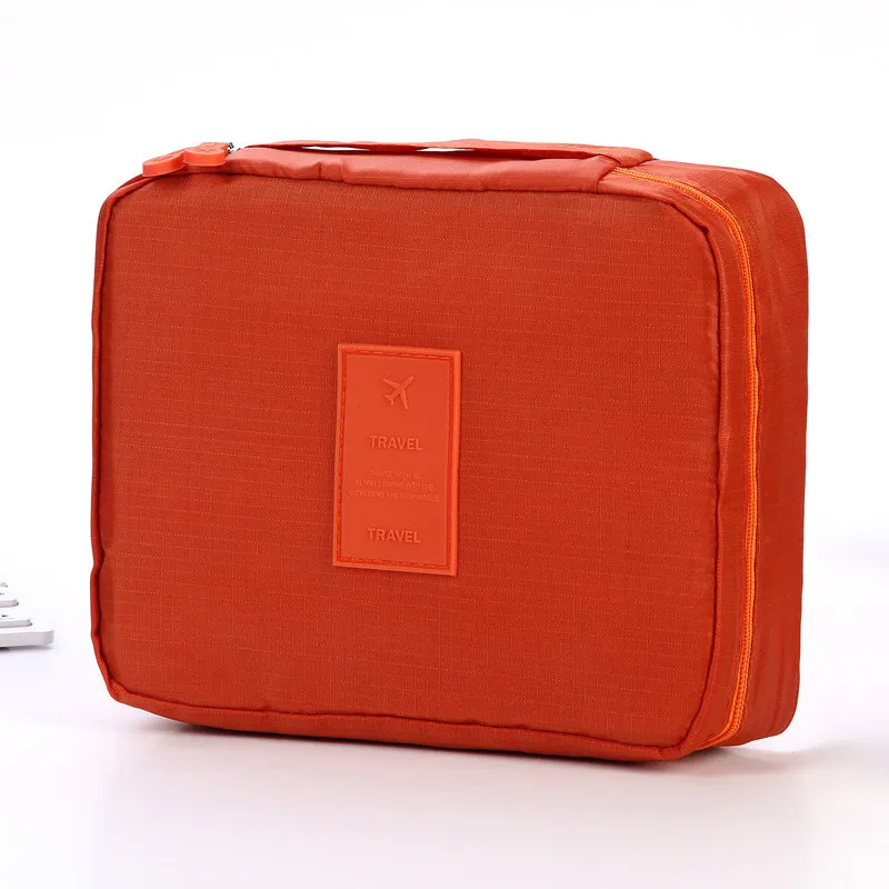 Portable Cosmetic Bag Waterproof Divider Multi-grid Pockets Toiletry Bags Travel Storage Handbags Women Make Up Bag - Orange