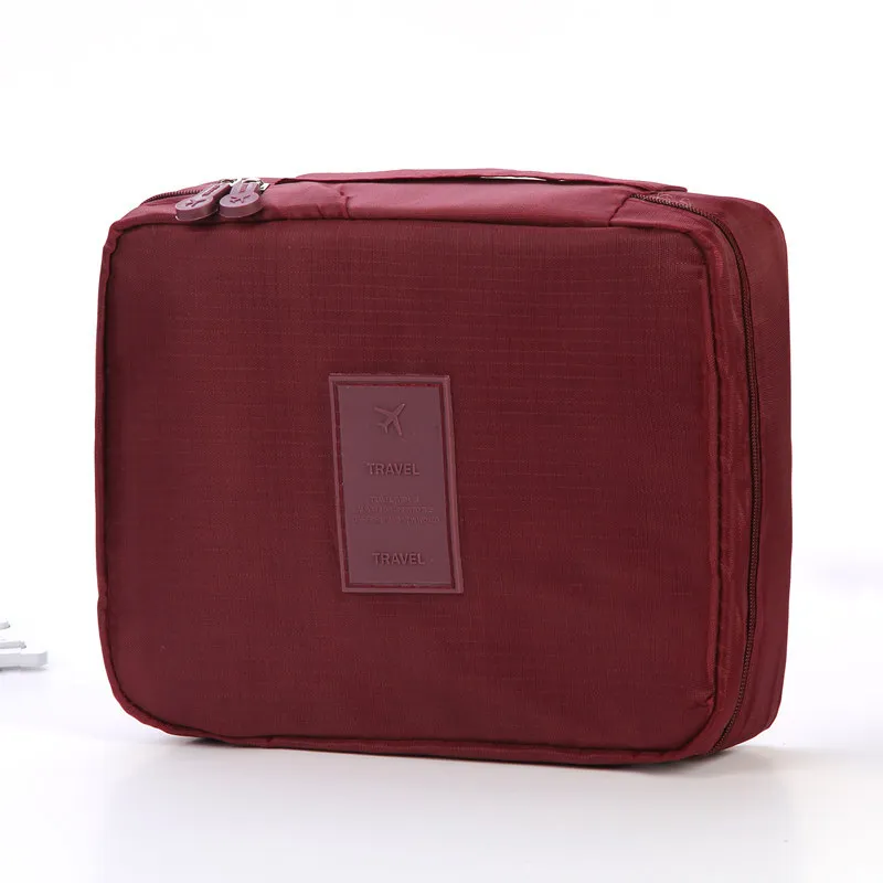 Portable Cosmetic Bag Waterproof Divider Multi-grid Pockets Toiletry Bags Travel Storage Handbags Women Make Up Bag - Wine Red