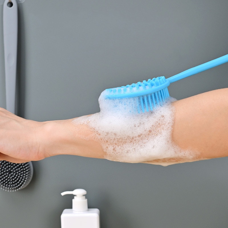Double-sided Lengthened Soft Bristles Silicone Long Handle Bath Brush
