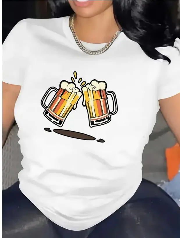 3D Digital Printed Casual Round Neck Short Sleeved Shirt White - Shop at LoveMi