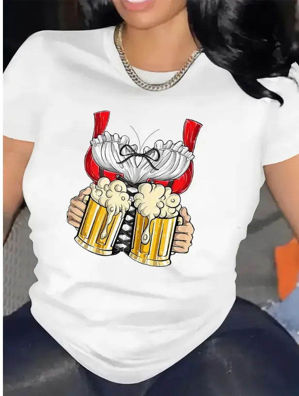 3D Digital Printed Casual Round Neck Short Sleeved Shirt White - Shop at LoveMi