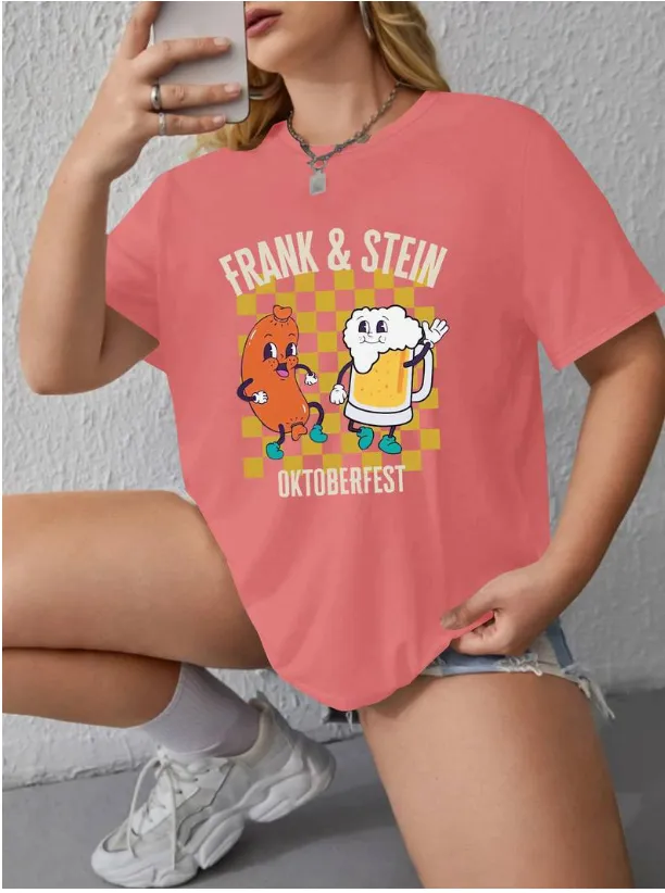 3D Digital Printed Casual Round Neck Short Sleeved Shirt Pink - Shop at LoveMi