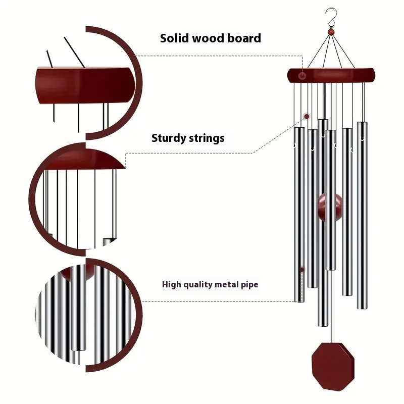 Title 5, Wind Chimes Step By Step 6 Tube Metal Red Solid...