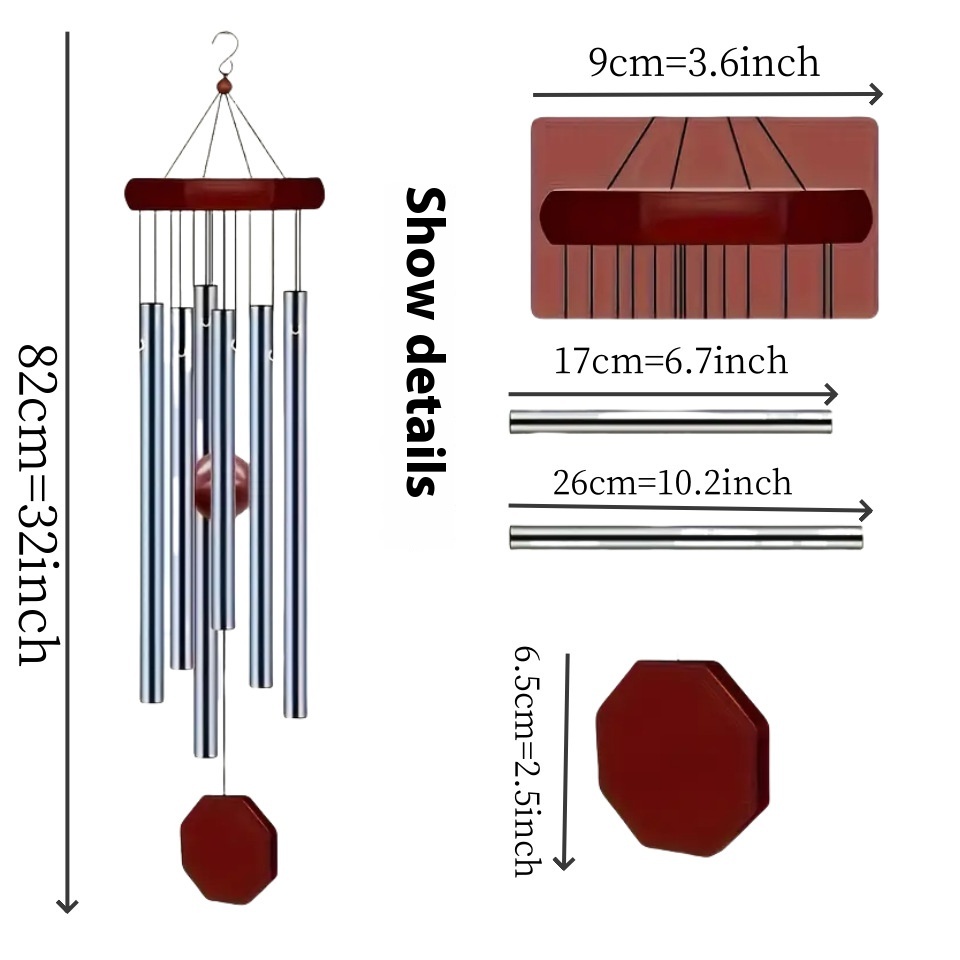 Title 4, Wind Chimes Step By Step 6 Tube Metal Red Solid...