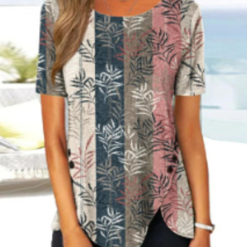 Printed Loose Short Sleeved Round Neck Shirt
