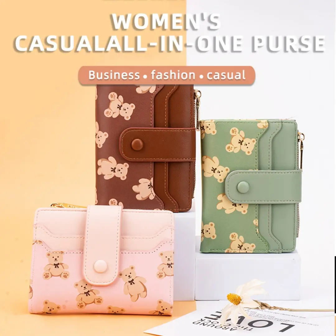 Women's Wallet Short Bear Printed Zipper