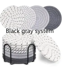 Table Mat Hand-woven Heat Proof Bowl Coaster Cup Coaster Plate Cotton Linen - Black And Grey Series - View 1