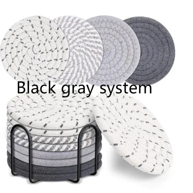 Table Mat Hand woven Heat Proof Bowl Coaster Cup Coaster Plate Cotton Linen Black And Gray Series - Shop at LoveMi
