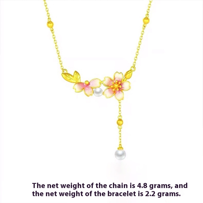 New Chinese Enamel Flower Tassel Pearl Chain Jewelry