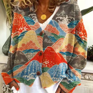 Christmas Abstract Print Casual Cape Jacket Cardigan Sweater Ding6419Color - Shop at LoveMi