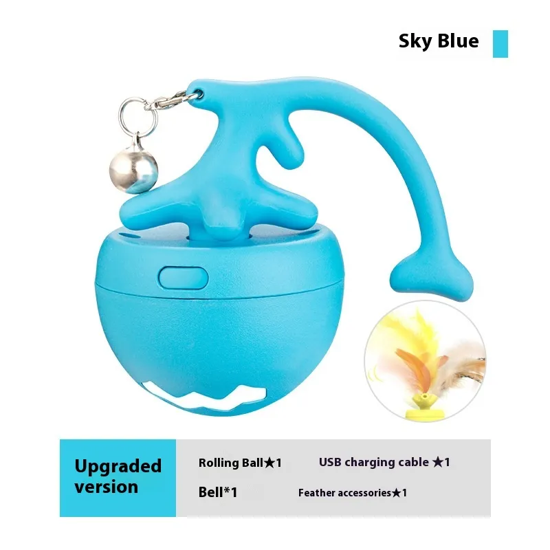 Smart Interactive Cat Toy Ball USB Rechargeable Moving Rolling Ball USB Rechargeable Ball Smart Moving Pets Toy Self-Play Pet Products - Blue And R...