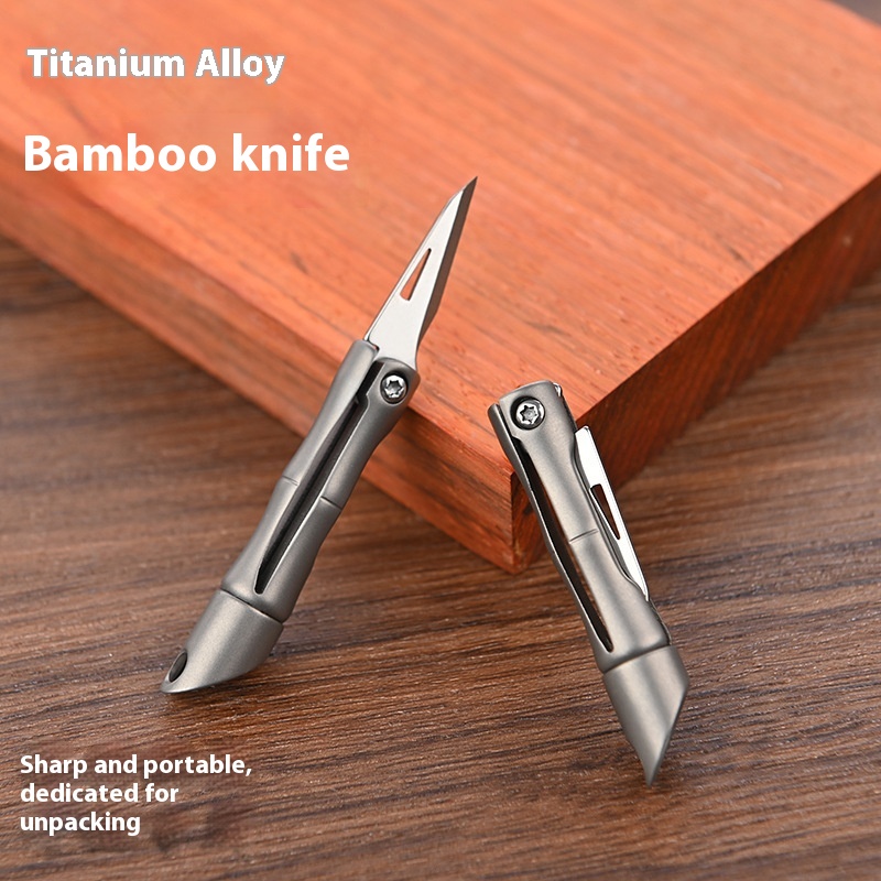 Title 5, Mini-portable Folding Knife With Bamboo Keychain