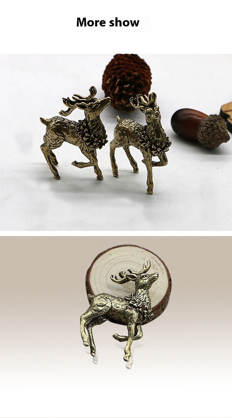 Title 3, Solid Copper Pair Sika Deer Small Decoration Or...