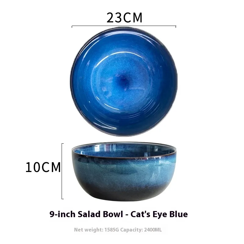 Creative Ceramic Salad Bowl Large Household Rice Bowl - Cat'S Eye Blue - View 1