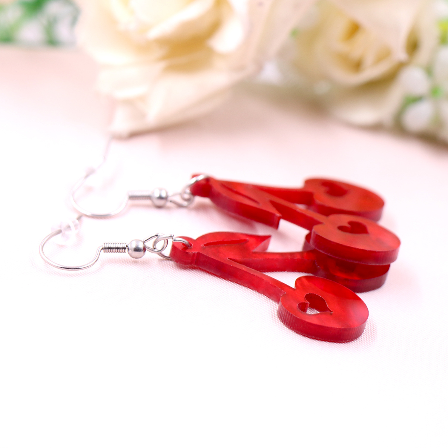 Fashion European And American Style Personality Cherry Love Acrylic Earrings