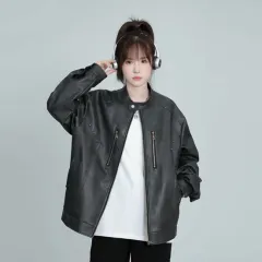 Spring And Autumn American Pu Shuai Street Rivet Retro Distressed Leather Jacket - Black - View 1