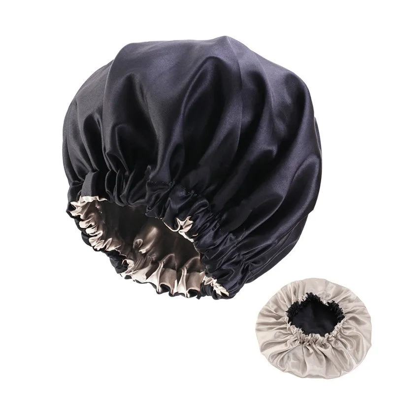 No Plus-sized Elastic Wide-brimmed Double-layer Satin Bandeau Hat - Black
