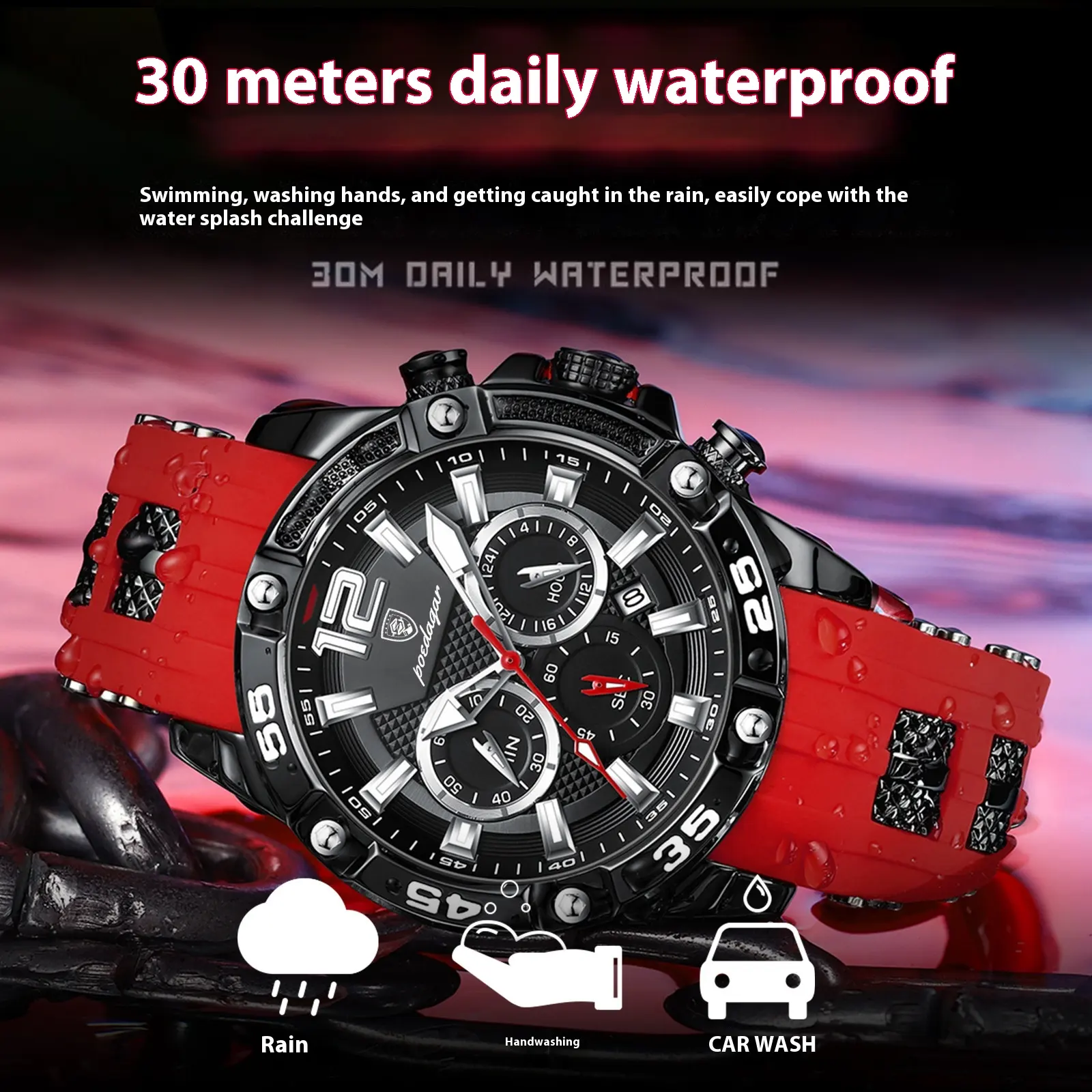 Multifunctional Men's Watch Silicone Band Quartz Wrist