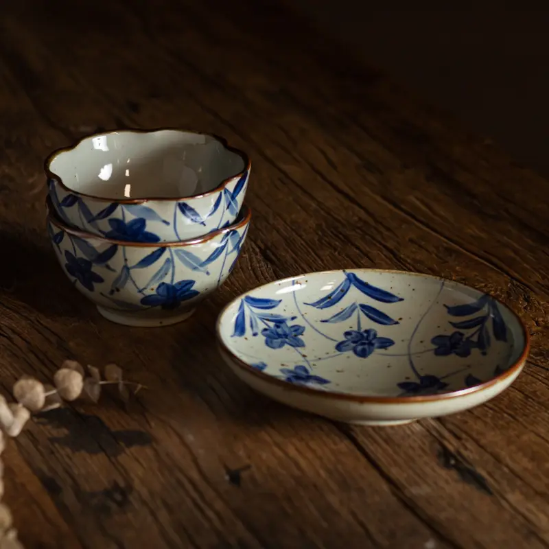 Underglaze Blue Bowl Retro Stoneware Rice Bowl
