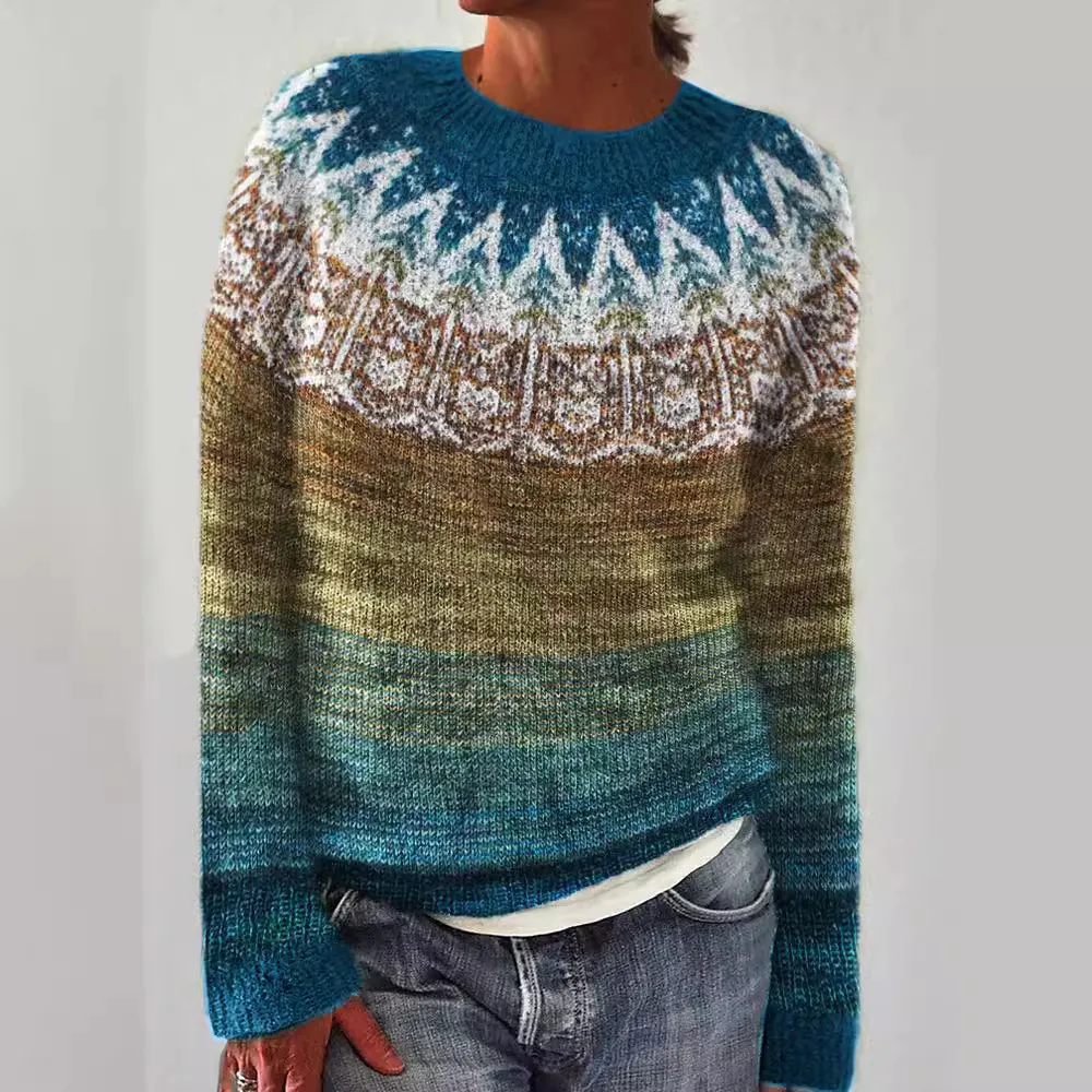 3D Women's Printed Wear Round Neck Soft Sweater - Multicolor
