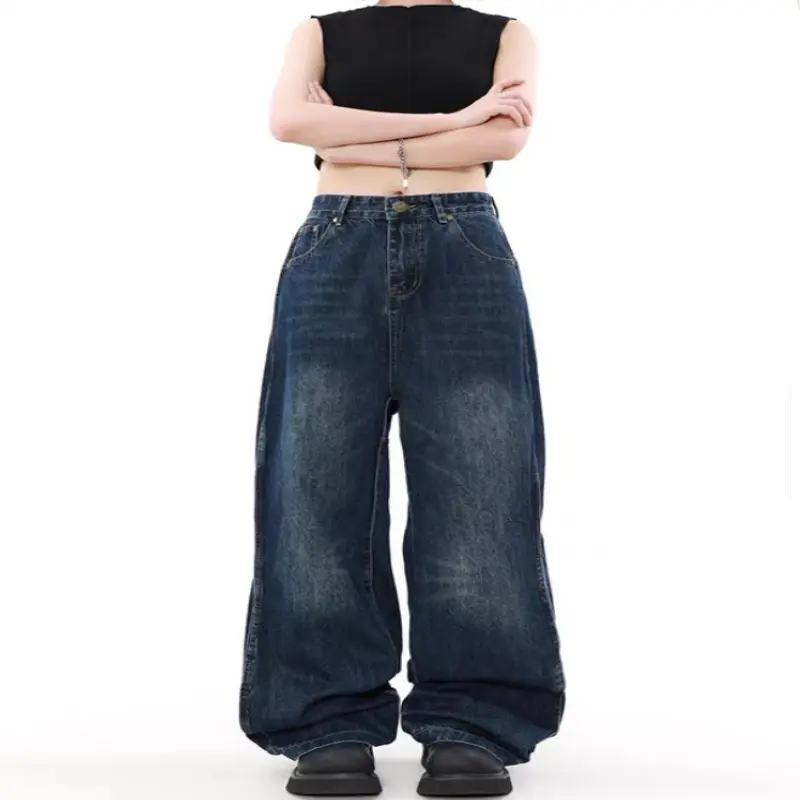 Retro Wide Leg Straight Jeans Loose High Waist Trousers