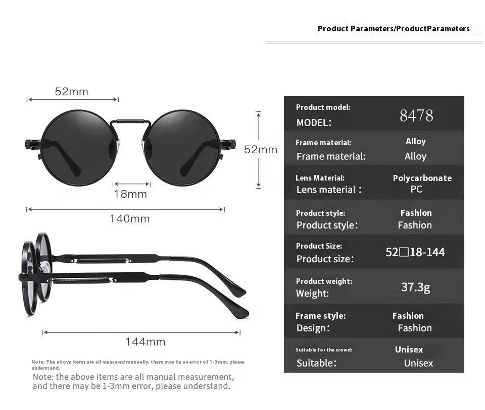 Title 5, Round Spring Mirror Leg Metal Sunglasses