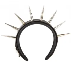 Handmade Rivet Leather Ring Punk Nail Headband Hair Accessory - Black - View 1