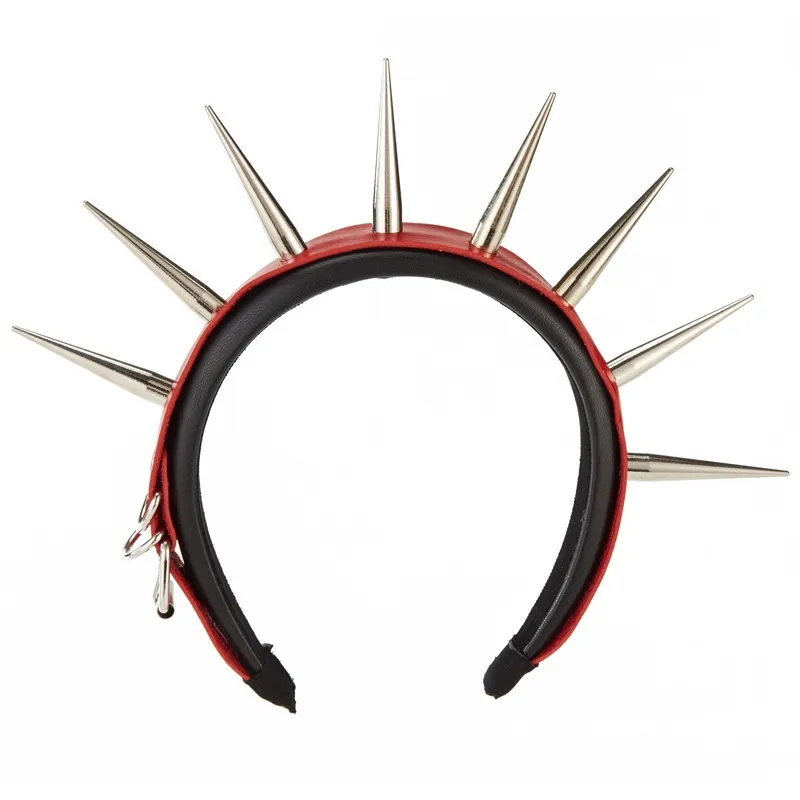 Handmade Rivet Leather Ring Punk Nail Headband Hair Accessory - Red