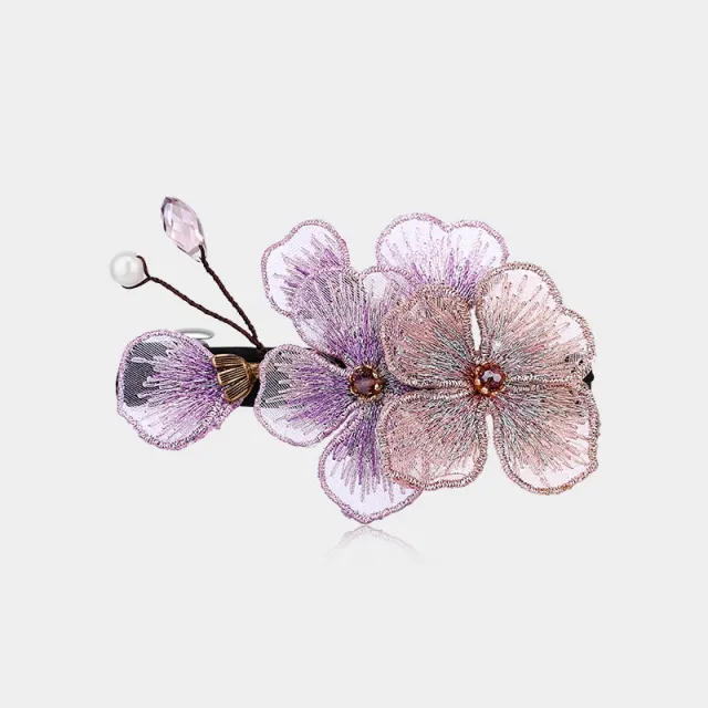Embroidered Butterfly Flower Headdress Hairpin Purple - Shop at LoveMi