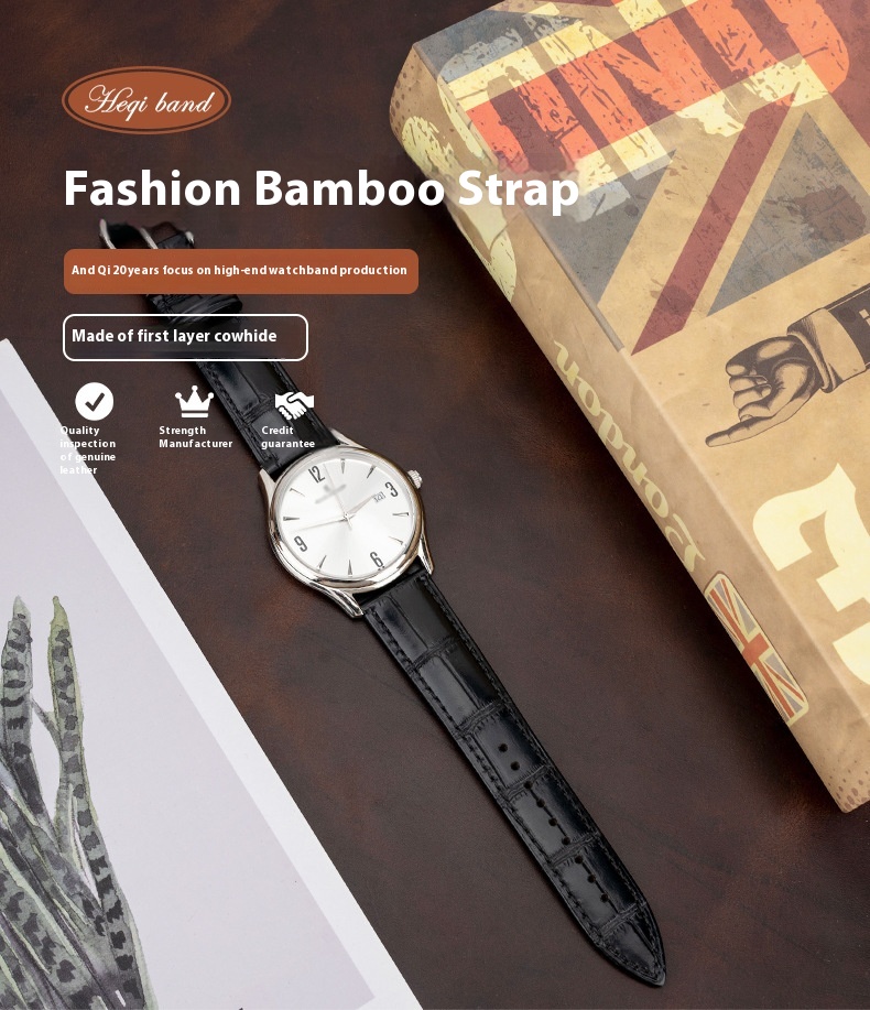 Title 11, Bamboo Pattern Cow Leather Watch Strap Unisex