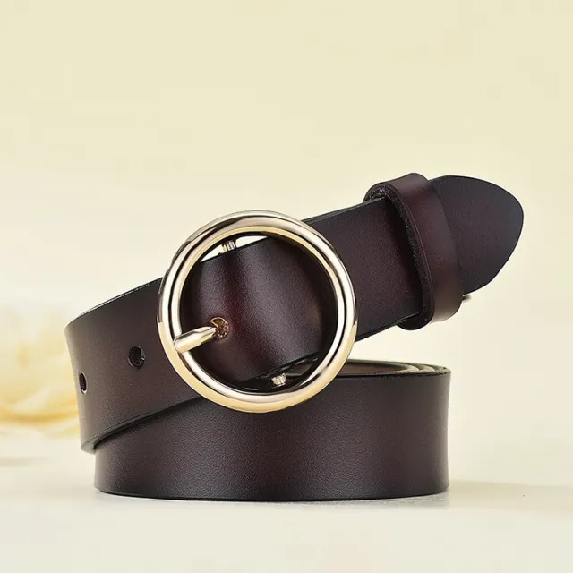 Women's Leather Belt All Match Round Buckle Coffee - Shop at LoveMi