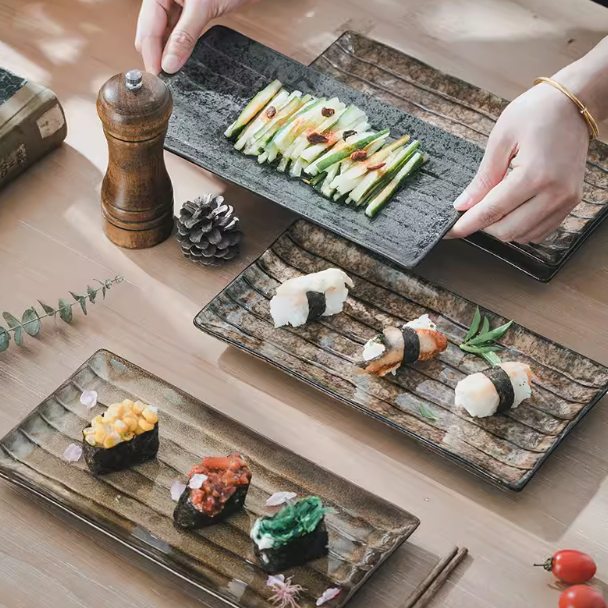 Creative Rectangle Plate Sushi Plate Retro Porcelain Dinner Plate