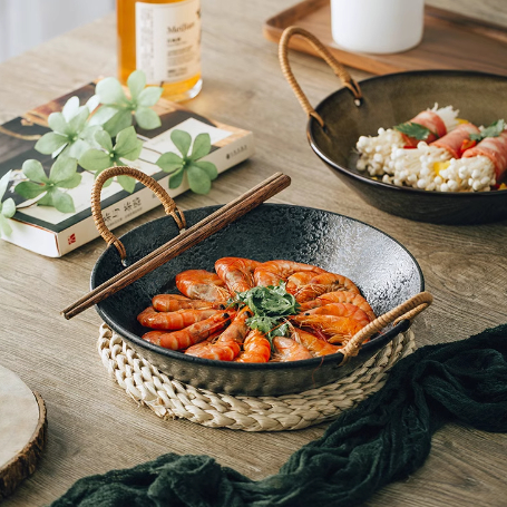 Japanese Retro Hemp Rope Double Handle Disk Plate