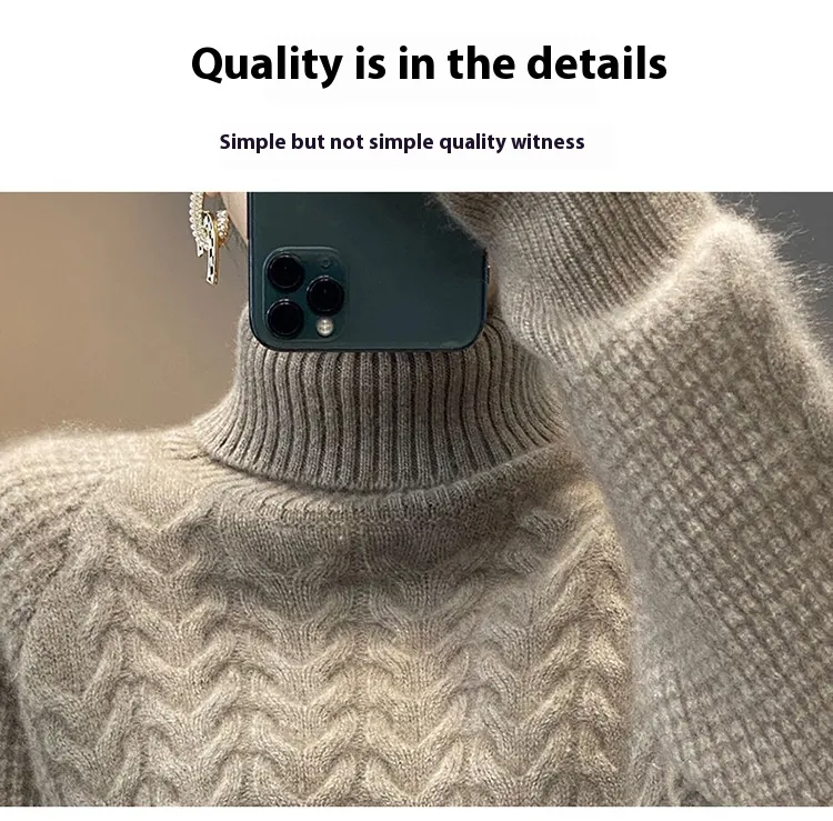 Half-high Collar Inner Match Loose Twist Cashmere Knitted Top - Dark Camel
