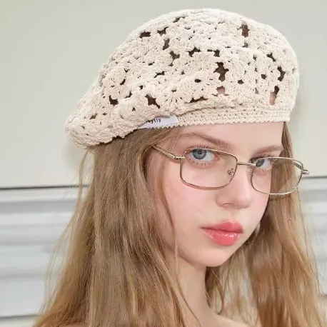 Niche Retro Handmade Hollow Beret Beige - Shop at LoveMi