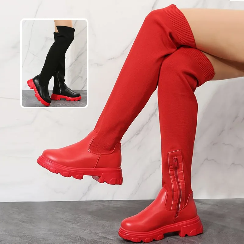 Long Boots Women Winter Shoes Fashion Side Zipper Knee