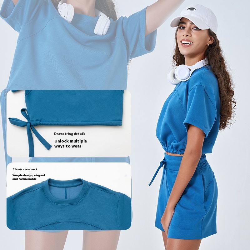 Summer New Air Layer Rayon Yoga Clothes Shorts Suit