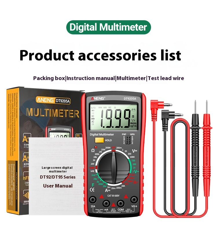 Title 5, DT9205A Digital Multimeter Red